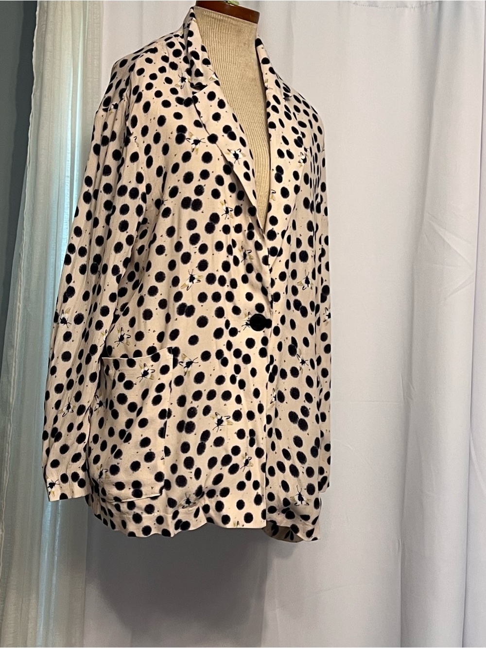 anna glover x hm blazer Jacket, Viscose, Single Button Beige, Dots Moths Pockets